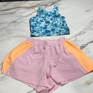 Athleta girl Blue Floral Tank Top and shorts